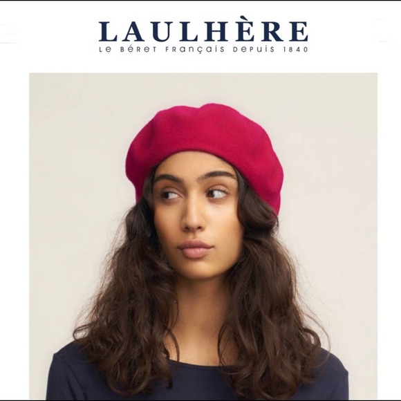 Red Laulhère Paris France pure merino wool black Eiffel Tower embroidered Beret main image 12